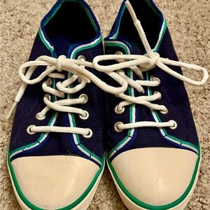 Mini Boden Navy Blue Green Striped Sneakers